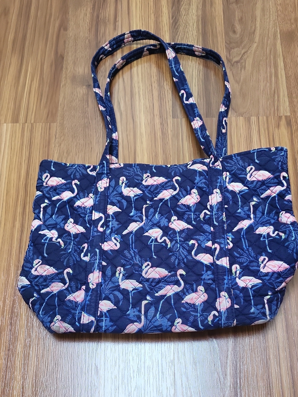 Navy Quilted Flamingo Tote Bag - Pink & Navy